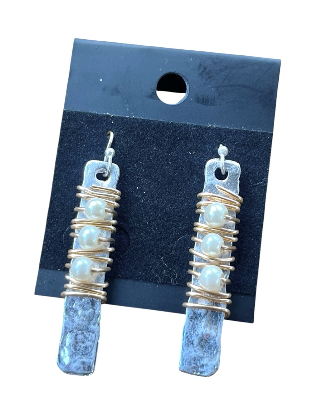 Artisan Pearl  Accent Wire-Wrapped Dangle Earrings - Gold & Silver